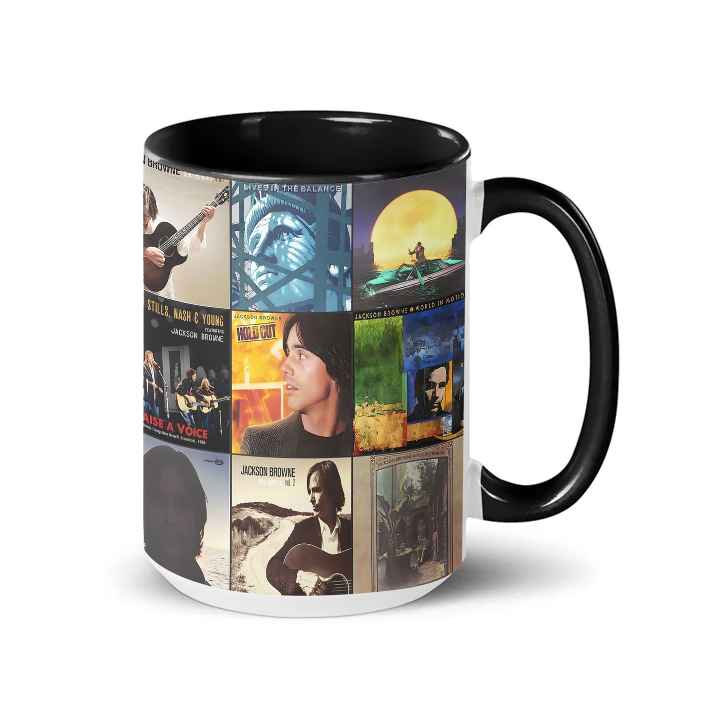 Jackson Browne Accent Mug – Classic Album Cover Collage Gift for Folk Rock Fans