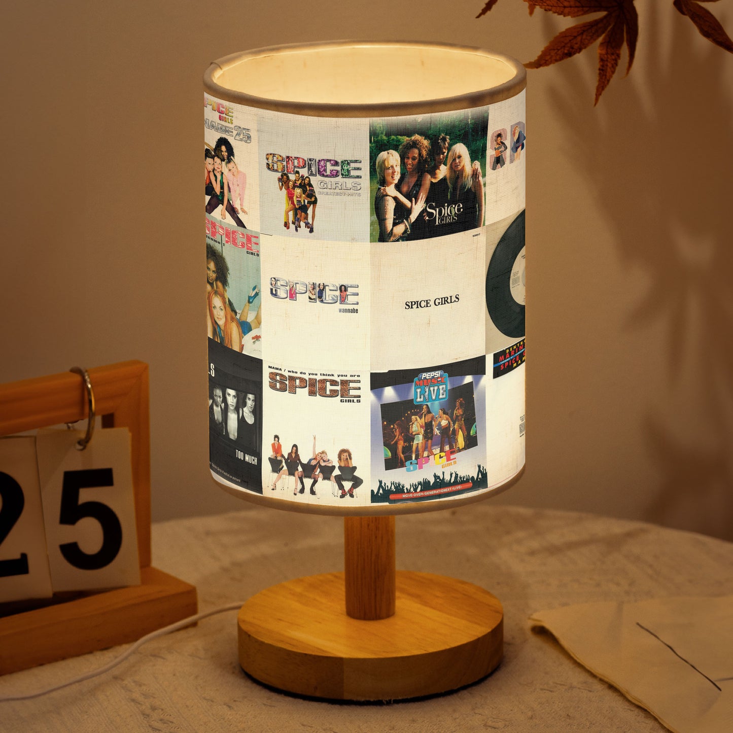 Spice Girls Album Cover Collage Lamp - 90s Pop Music Decor with Wood Base