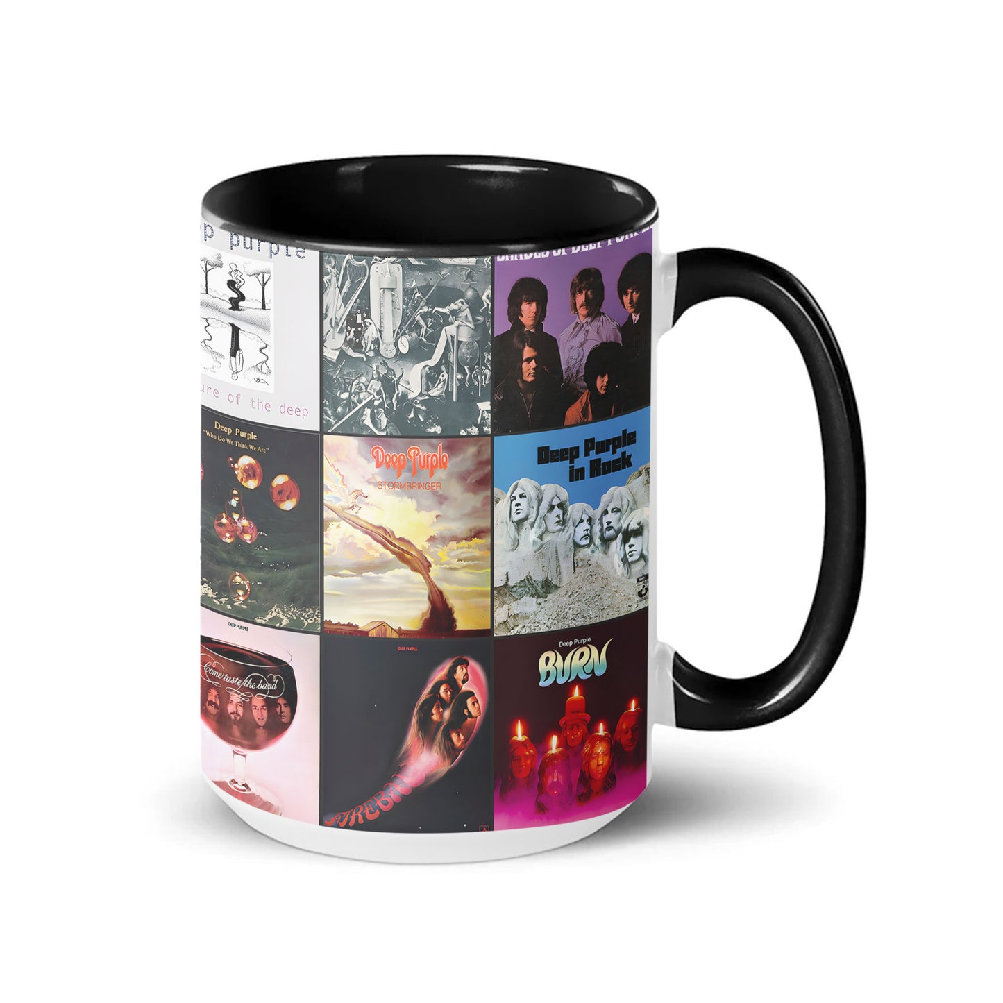 Deep Purple Accent Mug – Classic Album Cover Collage Gift for Rock Music Fans
