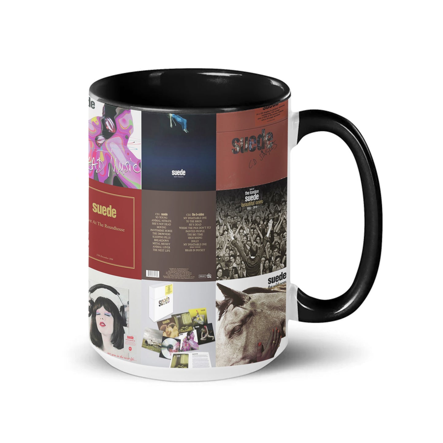 Suede Accent Mug – Britpop Icons Album Cover Collage Gift