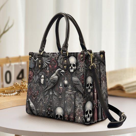 Gothic Raven & Skull Leather Handbag & Wallet Set – Dark Elegance