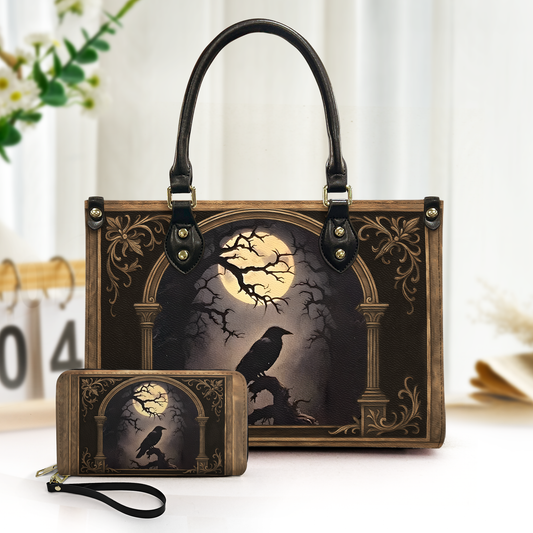 Raven Grimoire Leather Journal – Gothic Leather Handbag & Wallet Set