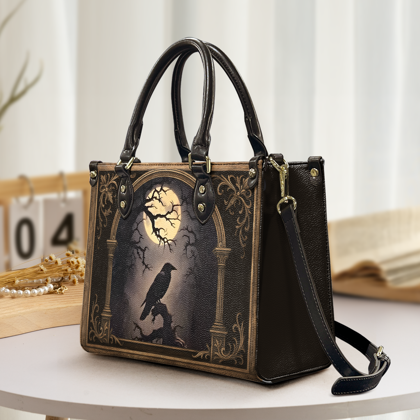 Raven Grimoire Leather Journal – Gothic Leather Handbag & Wallet Set