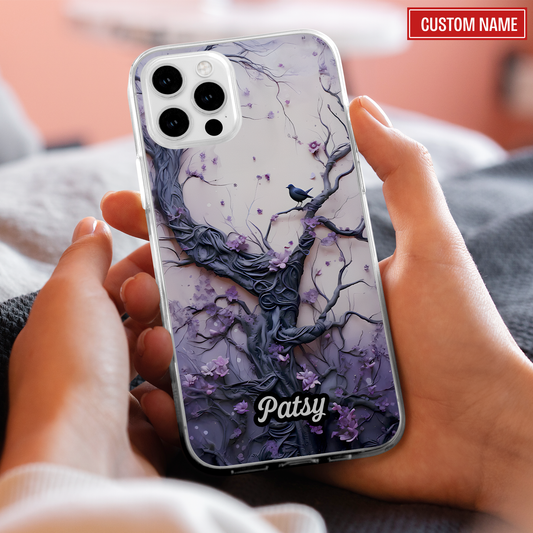 Purple Gothic Floral Tree - Raven Personalized Clear Phone