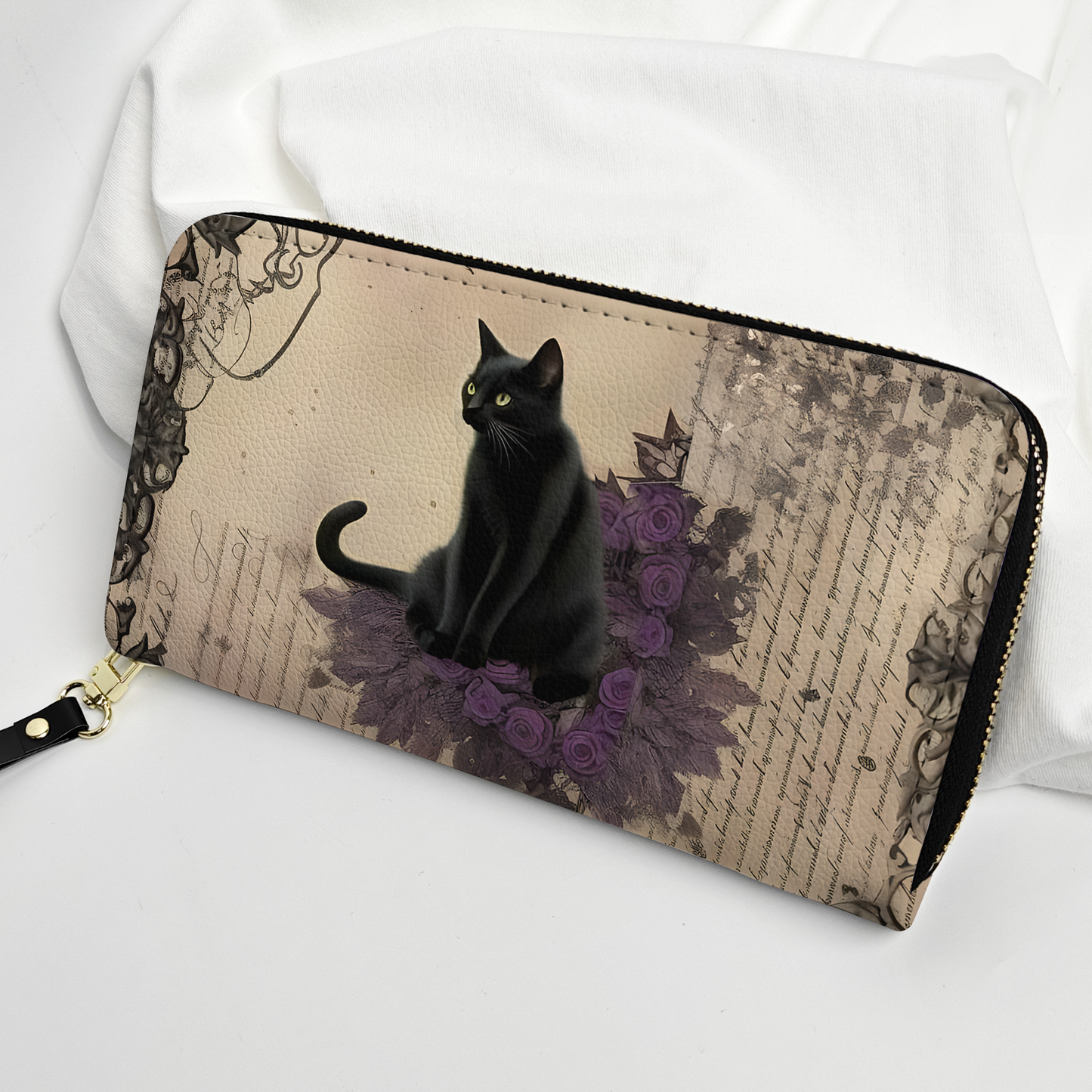Mystic Black Cat Leather Handbag & Wallet Set