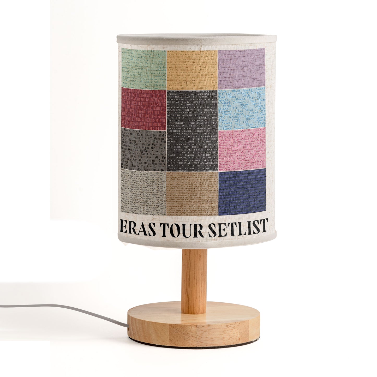 Eras Tour Setlist Fabric Table Lamp – Cozy Decorative Light for Swifties