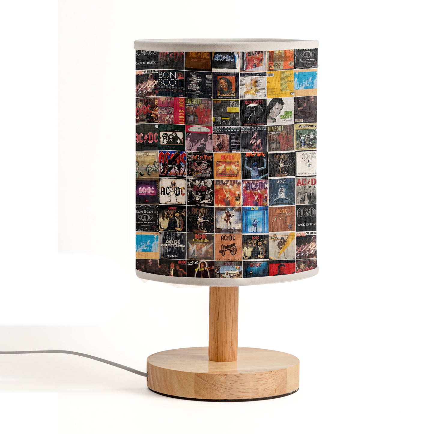 AC/DC Album Cover Collage Fabric Lamp – Rock & Roll Home Decor