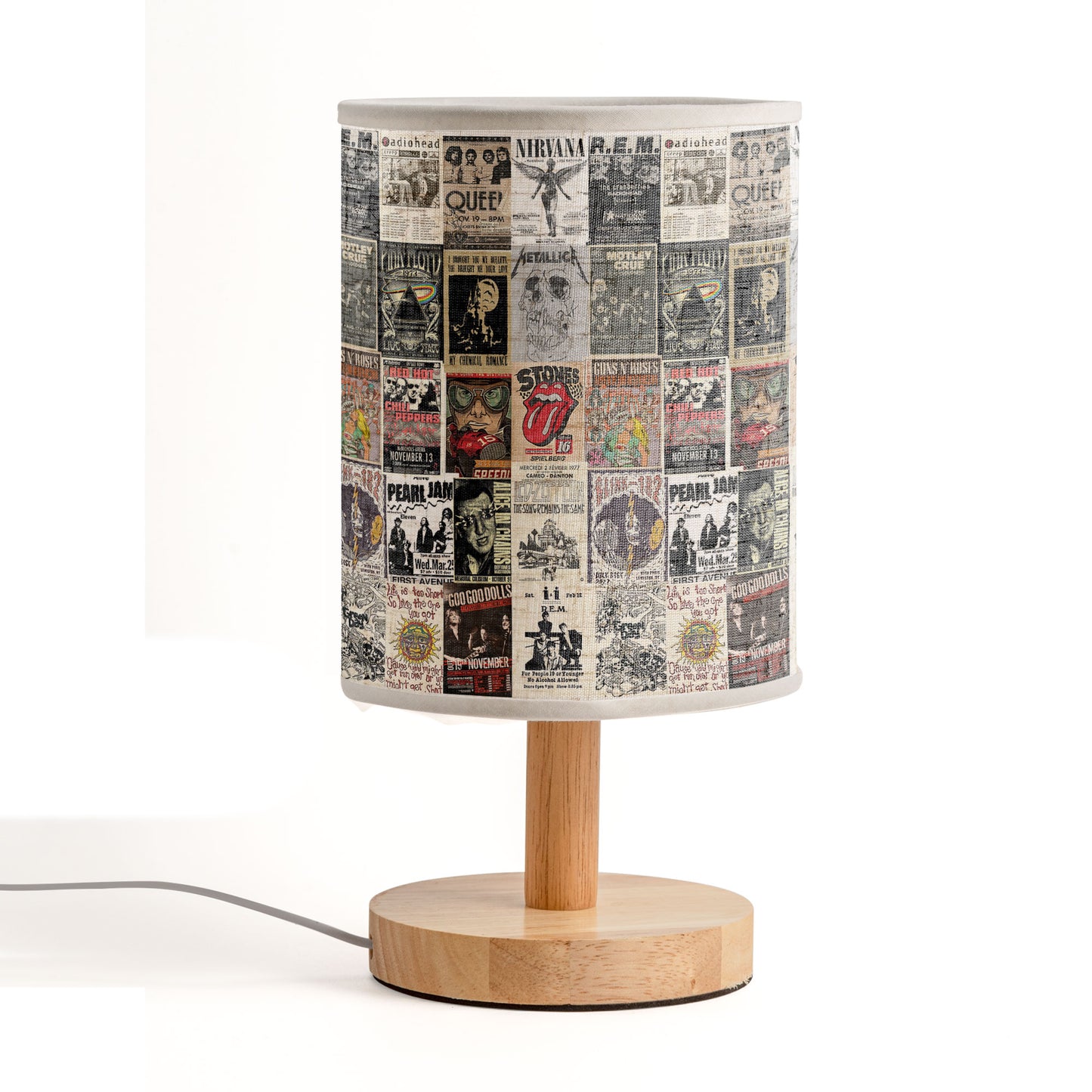 Vintage Rock Band Poster Collage Table Fabric Lamp