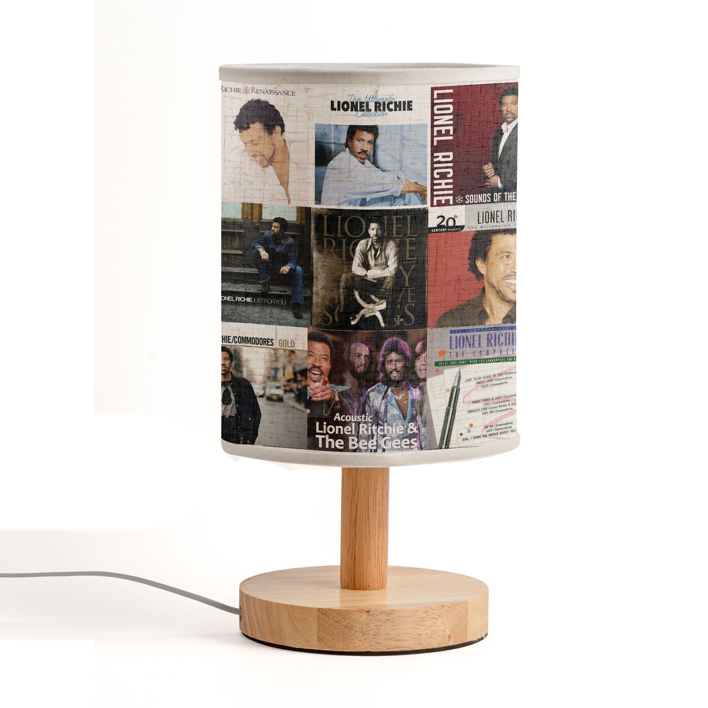 Lionel Richie Album Cover Collage Lamp - 80s Soul R&B Music Decor with Wood Base