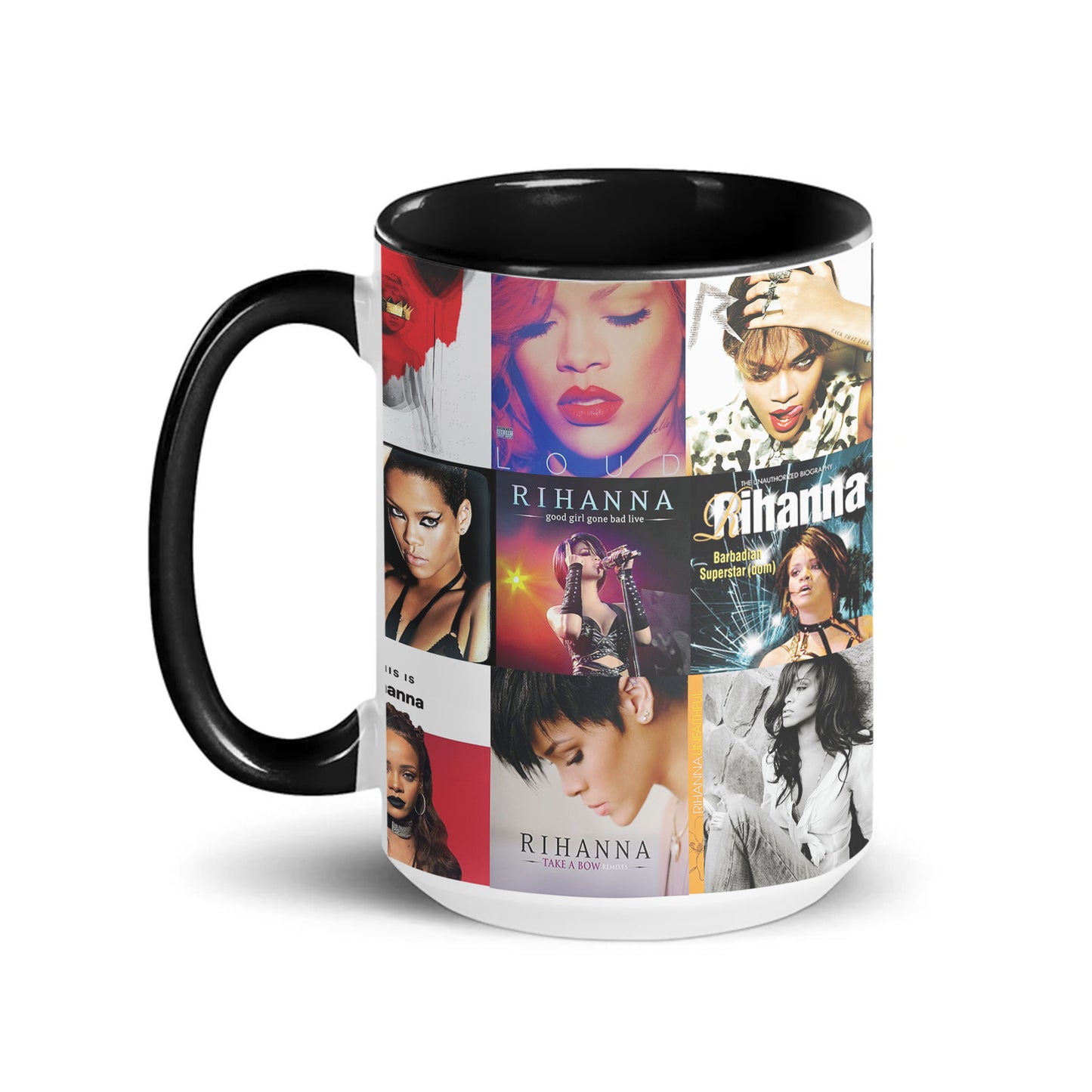 Rihanna Accent Mug – Iconic Era Album Cover Collage Gift