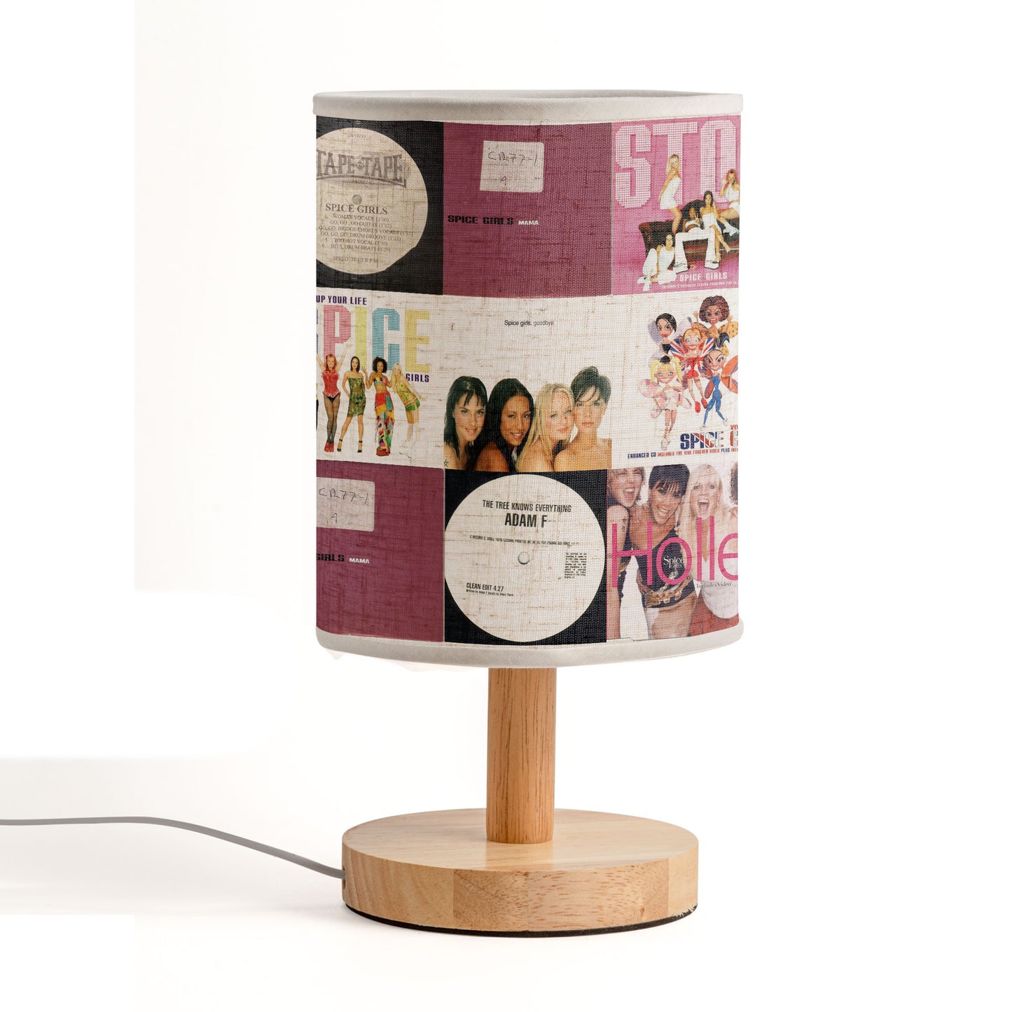 Spice Girls Album Cover Collage Lamp - 90s Pop Music Decor with Wood Base