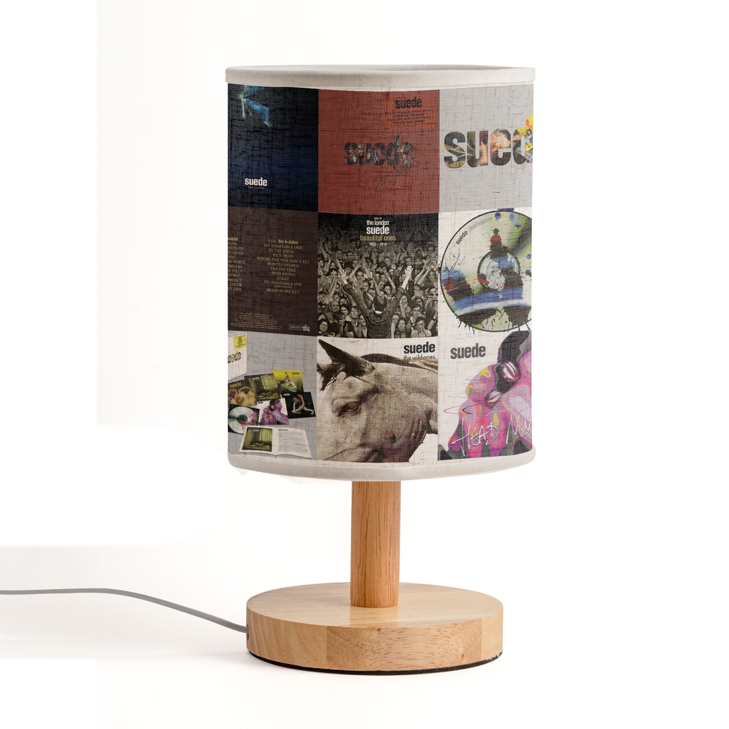 Suede Band Album Cover Collage Lamp - Britpop 90s Rock Music Decor with Wood Base