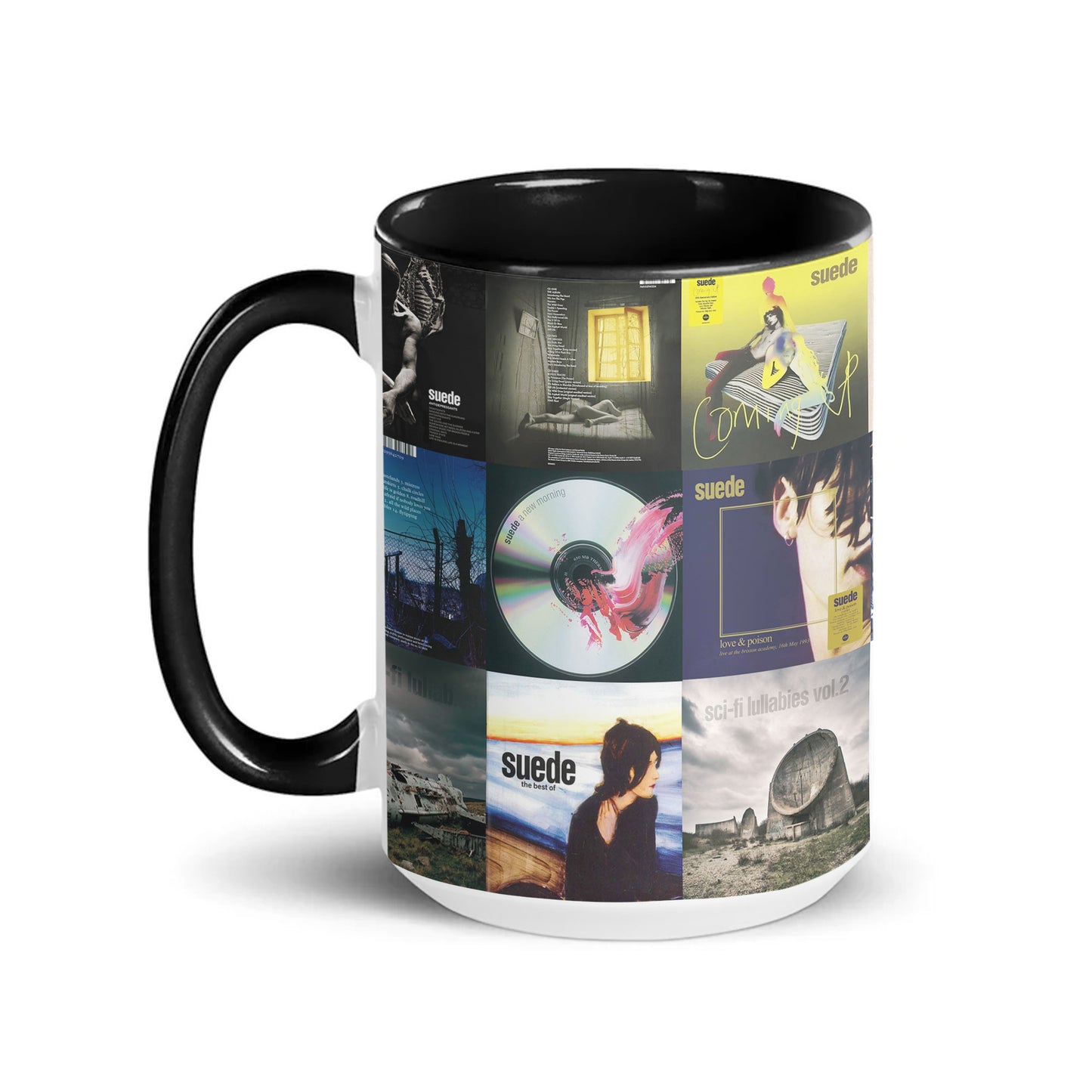 Suede Accent Mug – Britpop Icons Album Cover Collage Gift