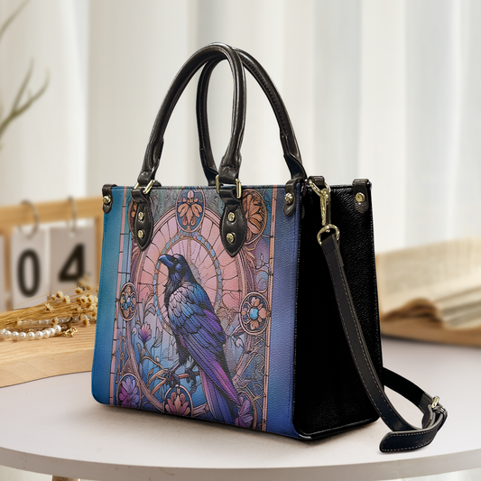 Gothic Stained Glass Raven Leather Handbag & Wallet Set