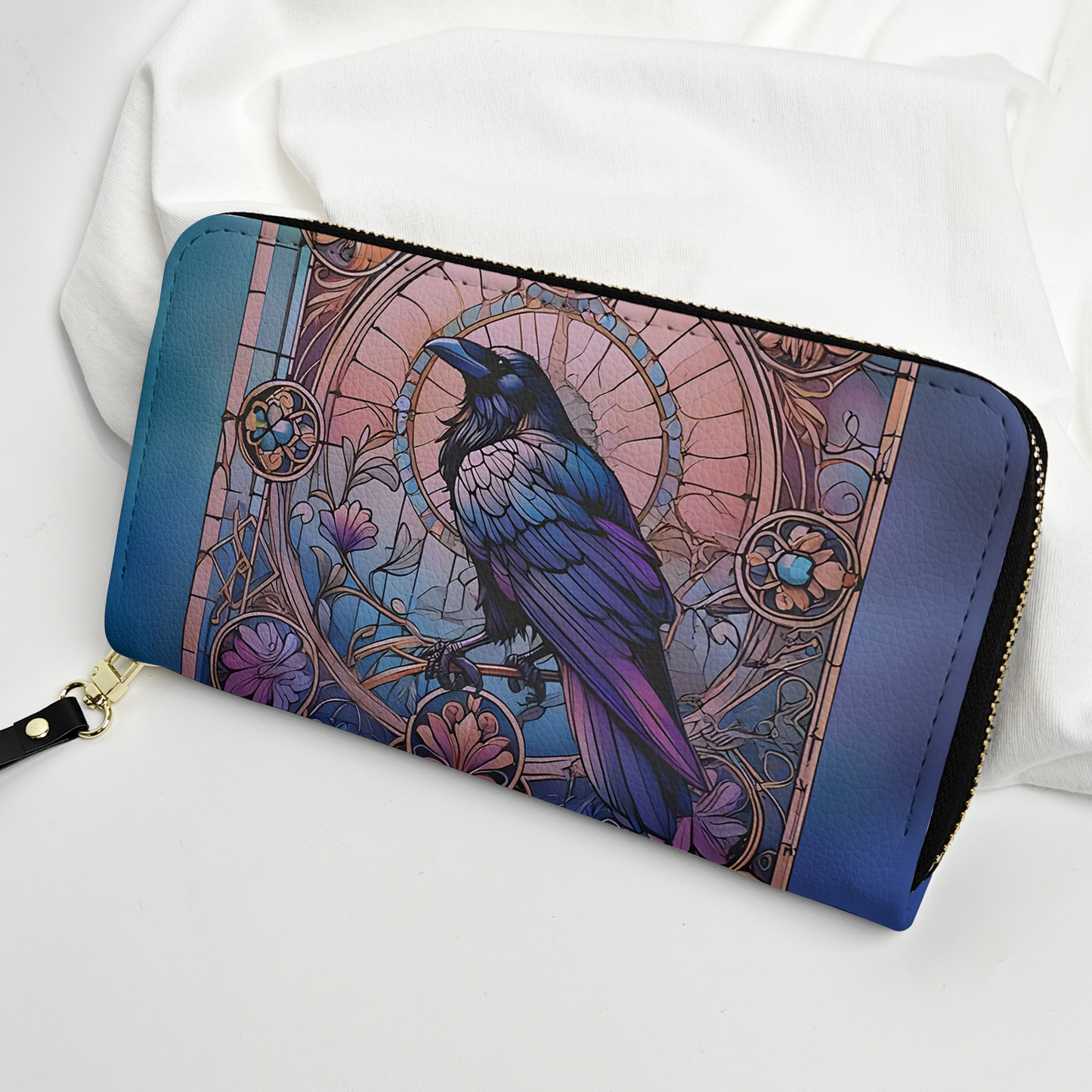Gothic Stained Glass Raven Leather Handbag & Wallet Set