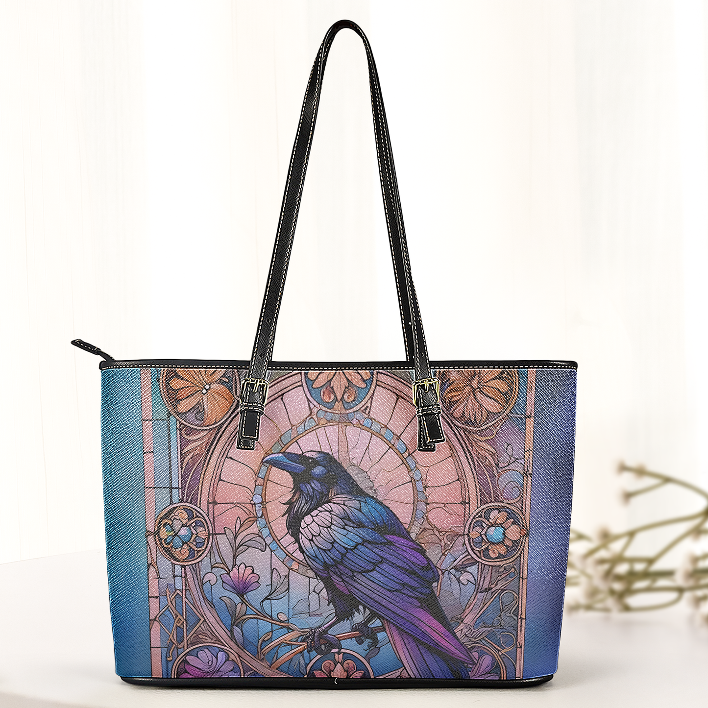 Gothic Stained Glass Raven Leather Handbag & Wallet Set
