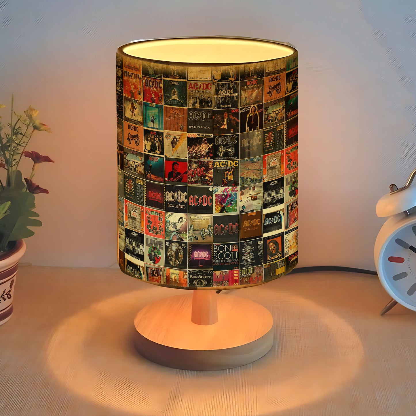 AC/DC Album Cover Collage Fabric Lamp – Rock & Roll Home Decor