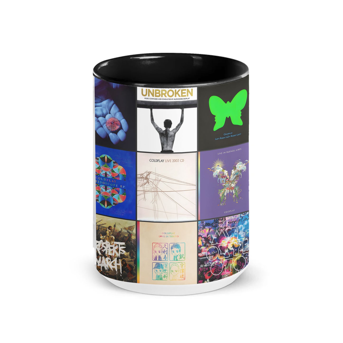 Coldplay Accent Mug – Classic Album Cover Collage Gift