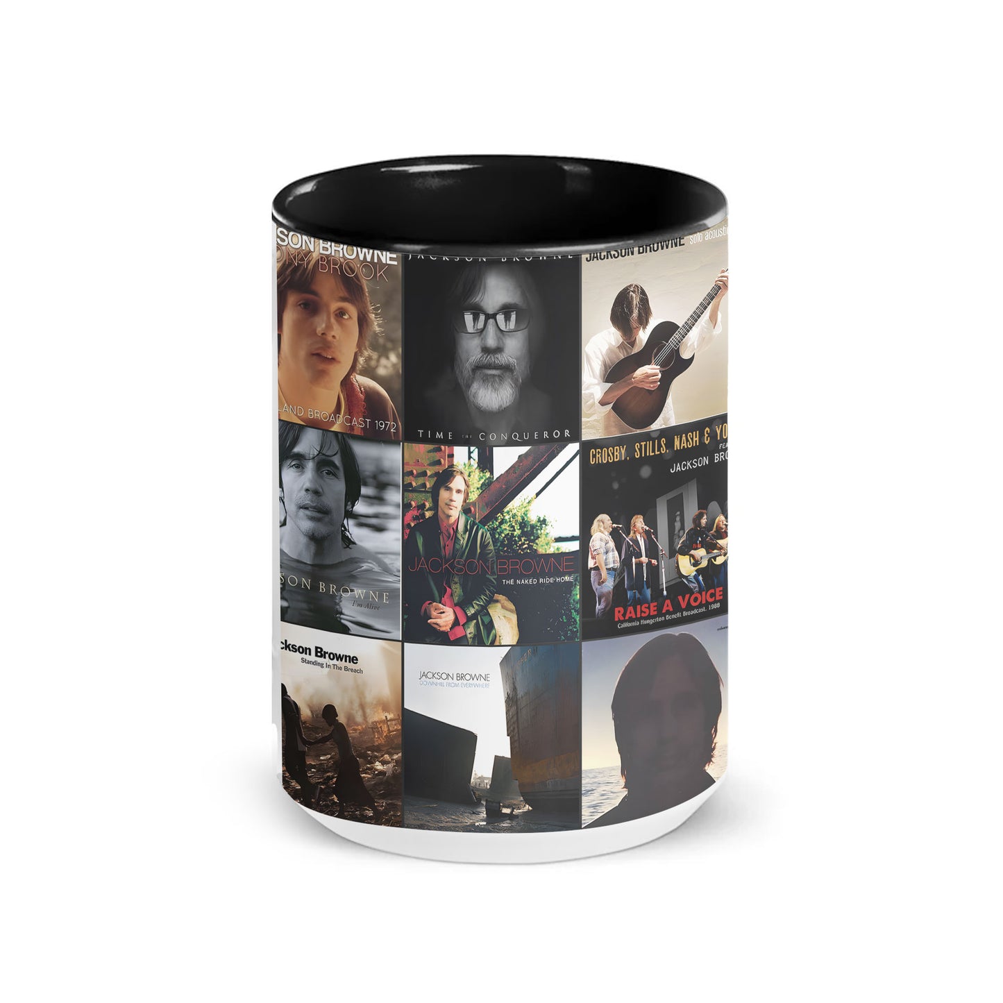 Jackson Browne Accent Mug – Classic Album Cover Collage Gift for Folk Rock Fans