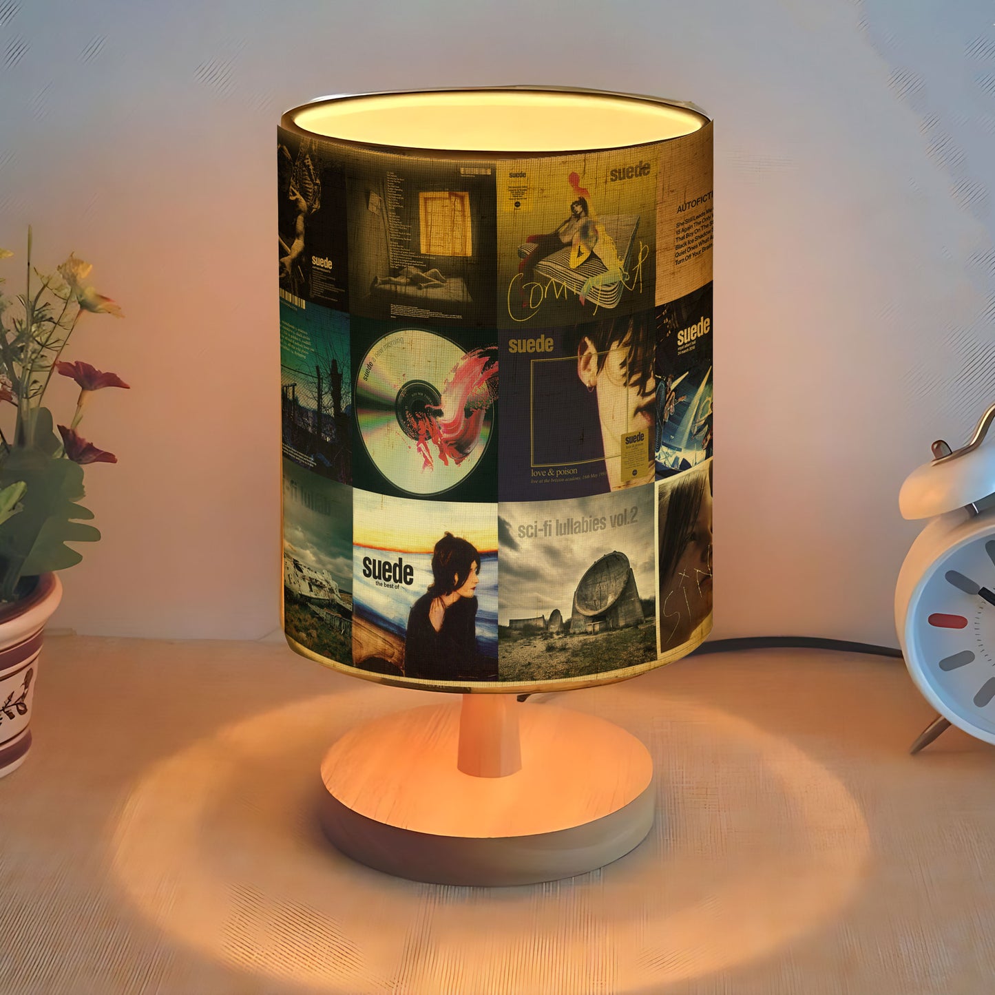 Suede Band Album Cover Collage Lamp - Britpop 90s Rock Music Decor with Wood Base