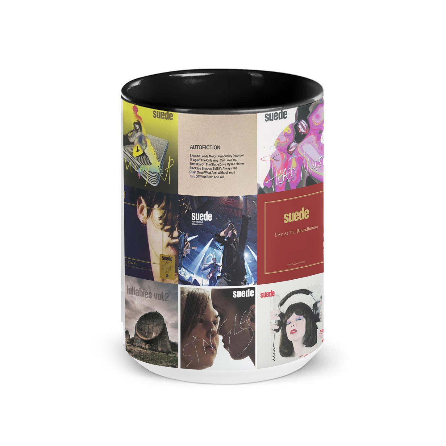 Suede Accent Mug – Britpop Icons Album Cover Collage Gift