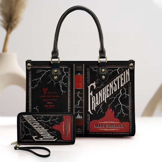 Frankenstein Book Cover Leather Handbag & Wallet Set – Mary Shelley Gothic Classic Design