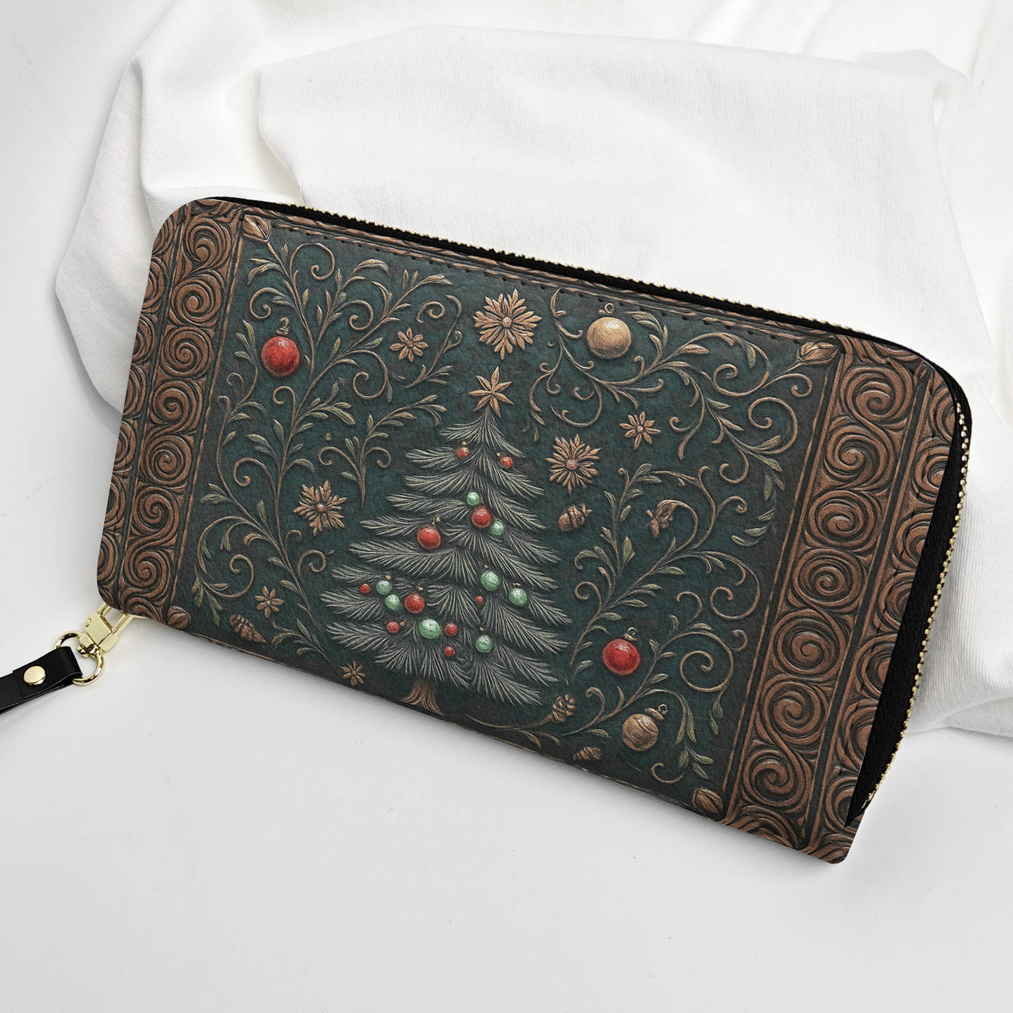 Elegant Holiday Leather Handbag & Wallet Set – Festive Tree Design