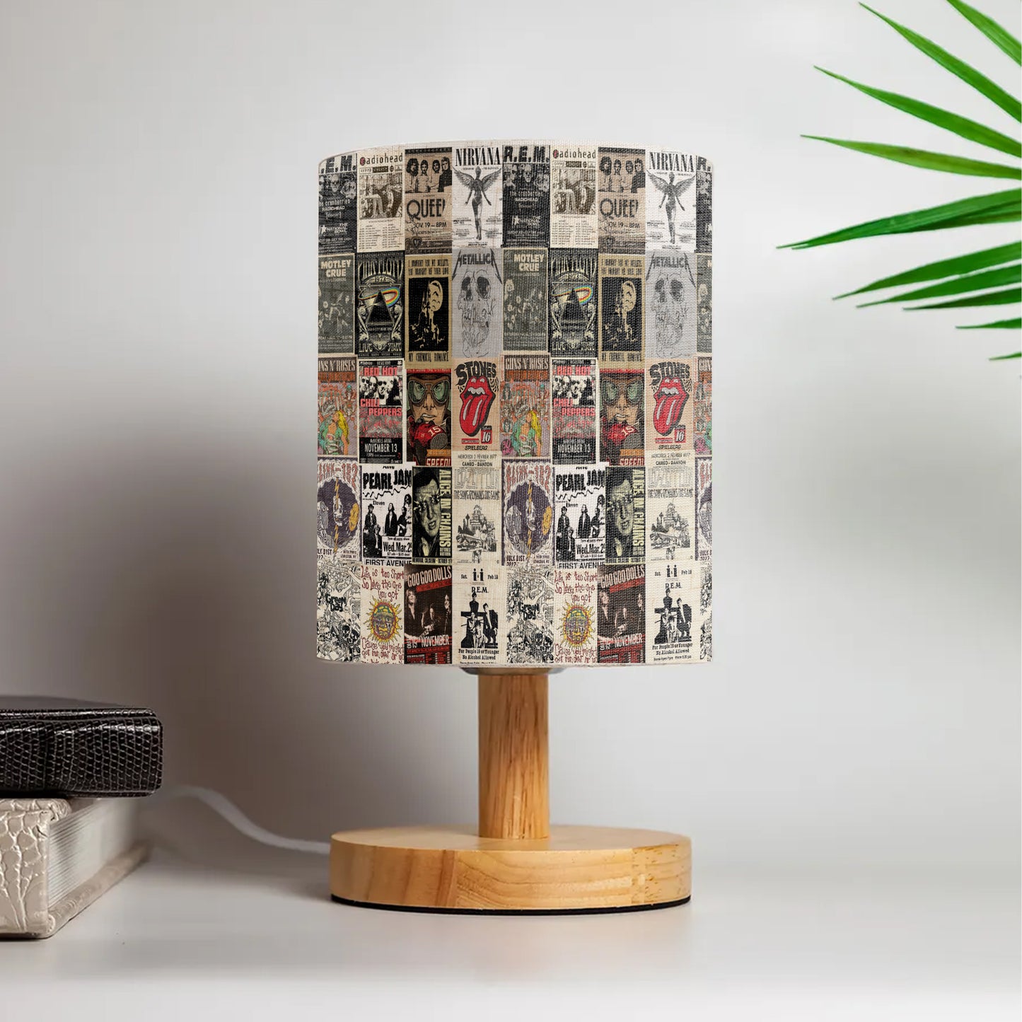 Vintage Rock Band Poster Collage Table Fabric Lamp