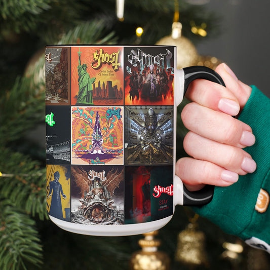 Ghost Band Accent Mug – Classic Album Cover Collage Gift for Metal Music Fans