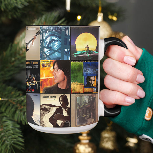 Jackson Browne Accent Mug – Classic Album Cover Collage Gift for Folk Rock Fans
