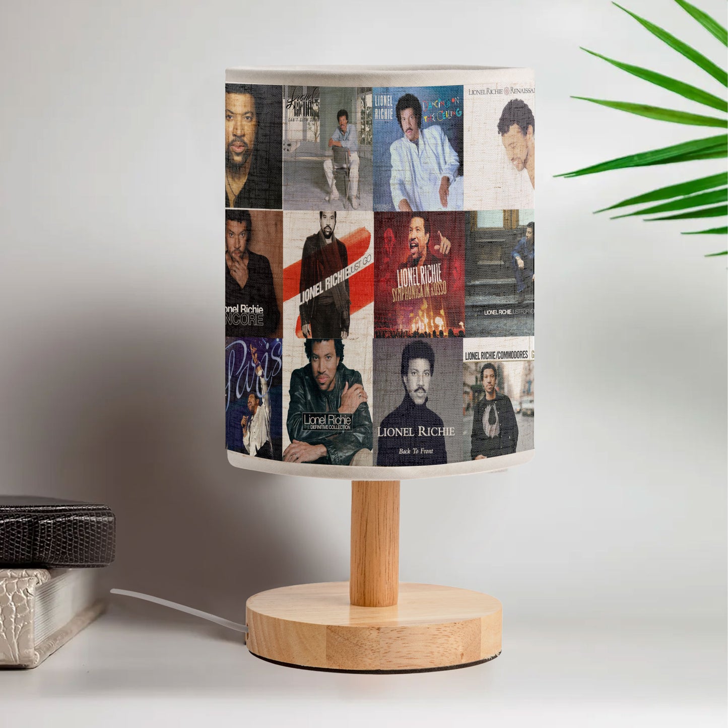 Lionel Richie Album Cover Collage Lamp - 80s Soul R&B Music Decor with Wood Base