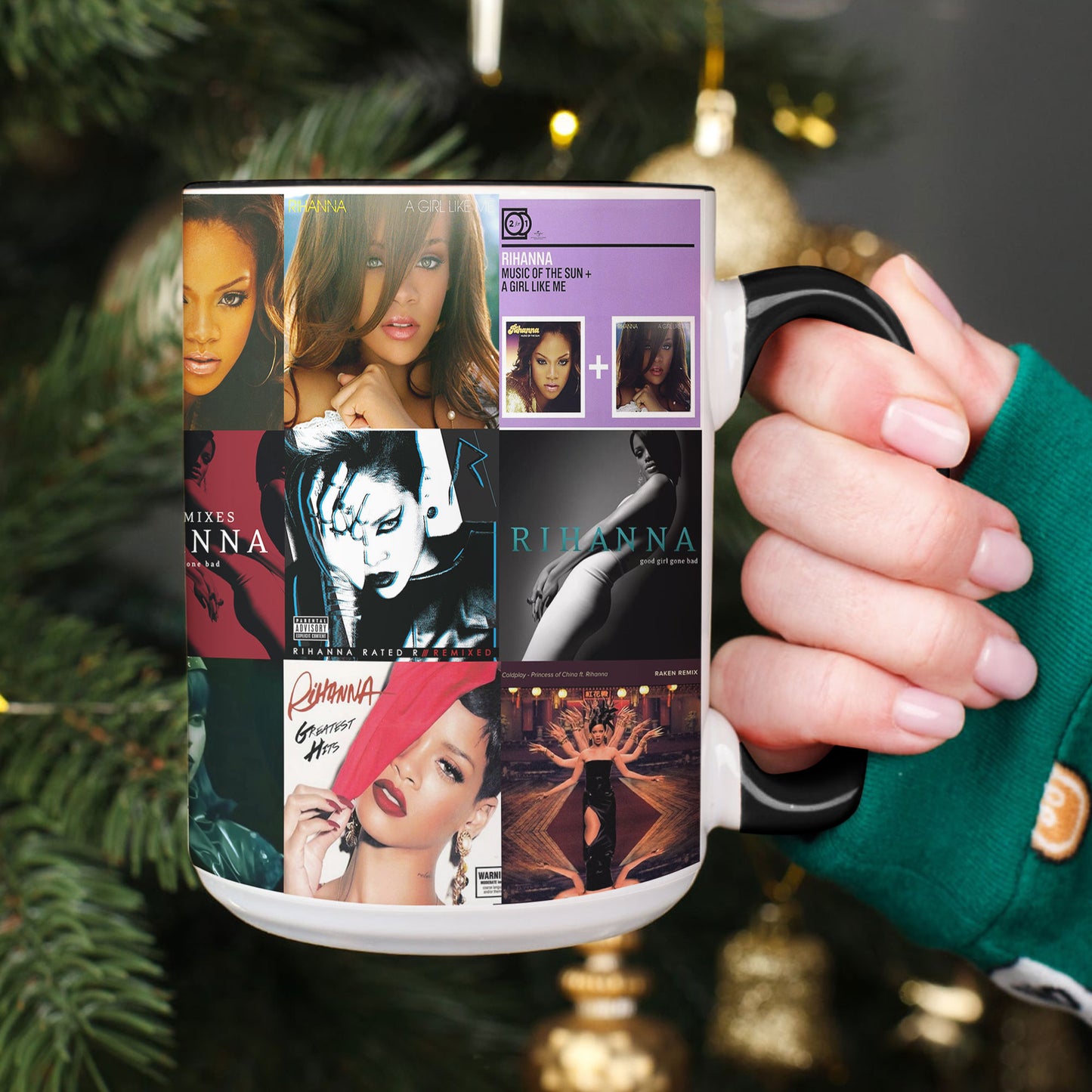 Rihanna Accent Mug – Iconic Era Album Cover Collage Gift