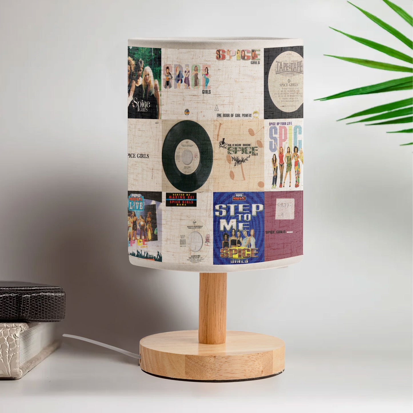 Spice Girls Album Cover Collage Lamp - 90s Pop Music Decor with Wood Base