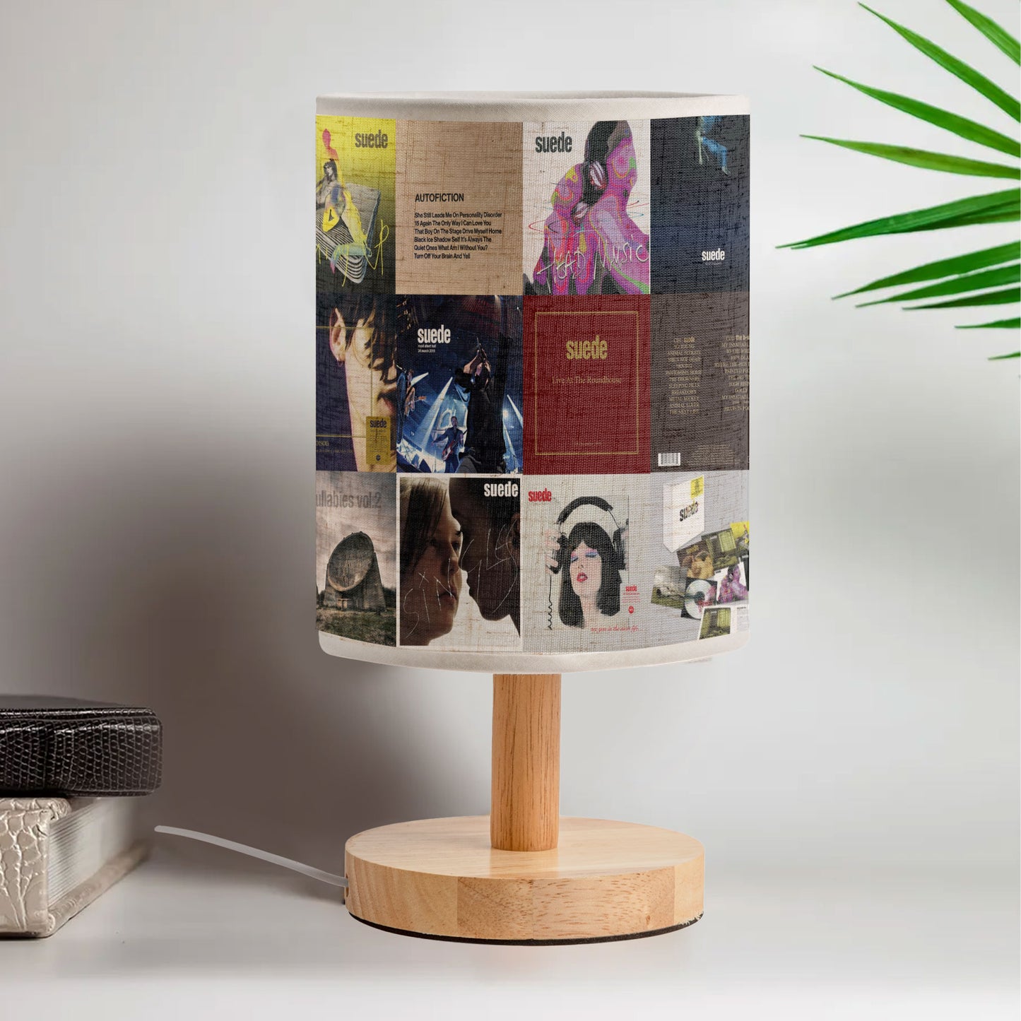 Suede Band Album Cover Collage Lamp - Britpop 90s Rock Music Decor with Wood Base