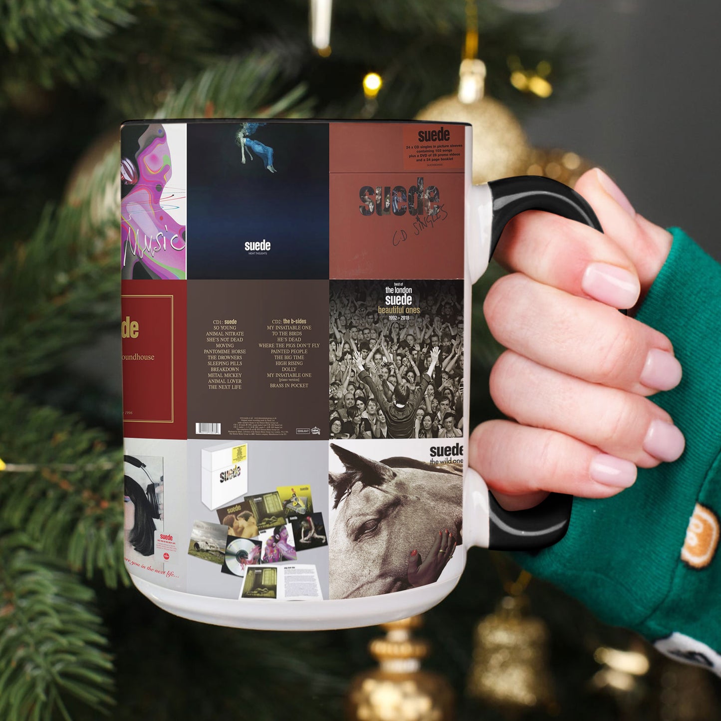 Suede Accent Mug – Britpop Icons Album Cover Collage Gift