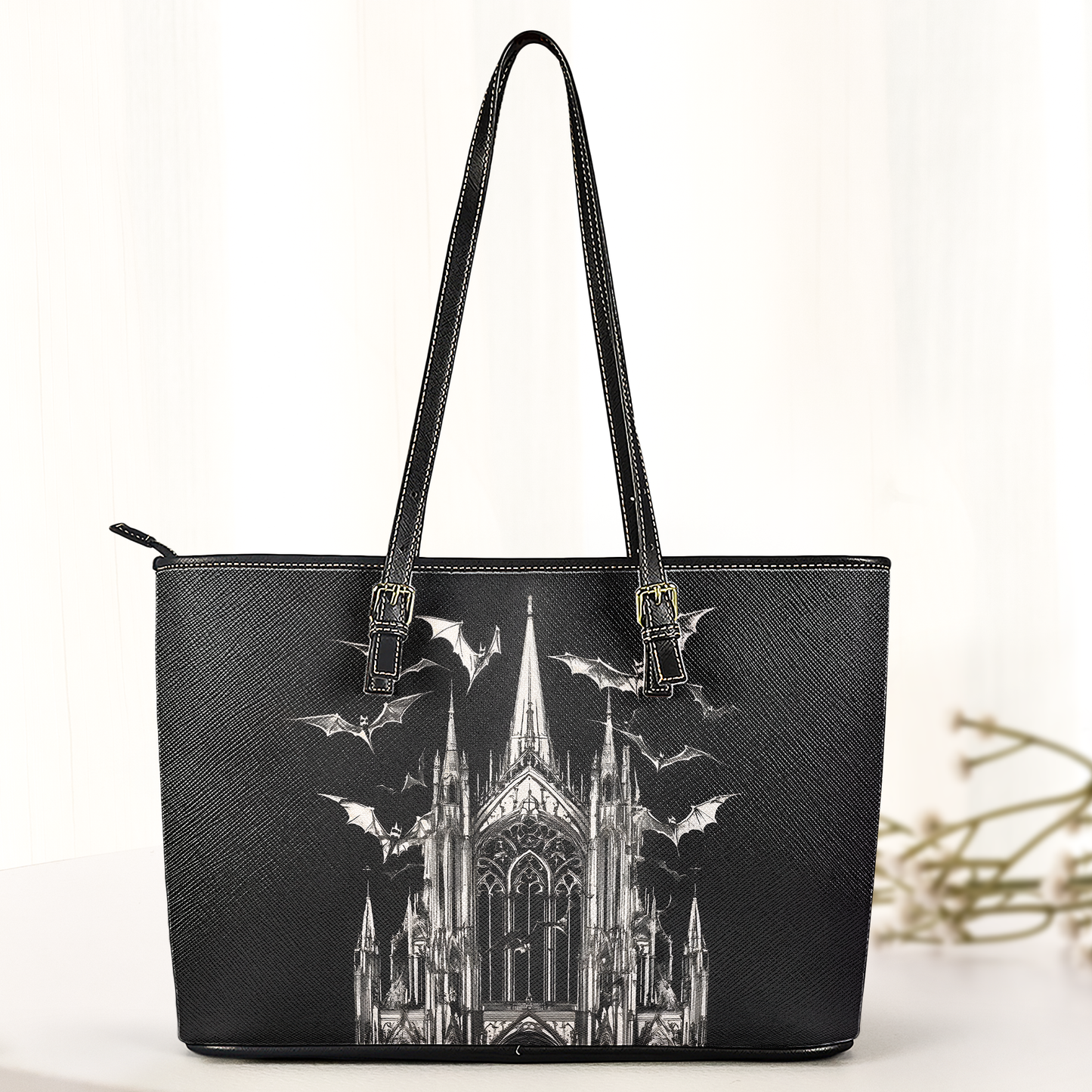 Gothic Cathedral & Bats Leather Handbag & Wallet Set