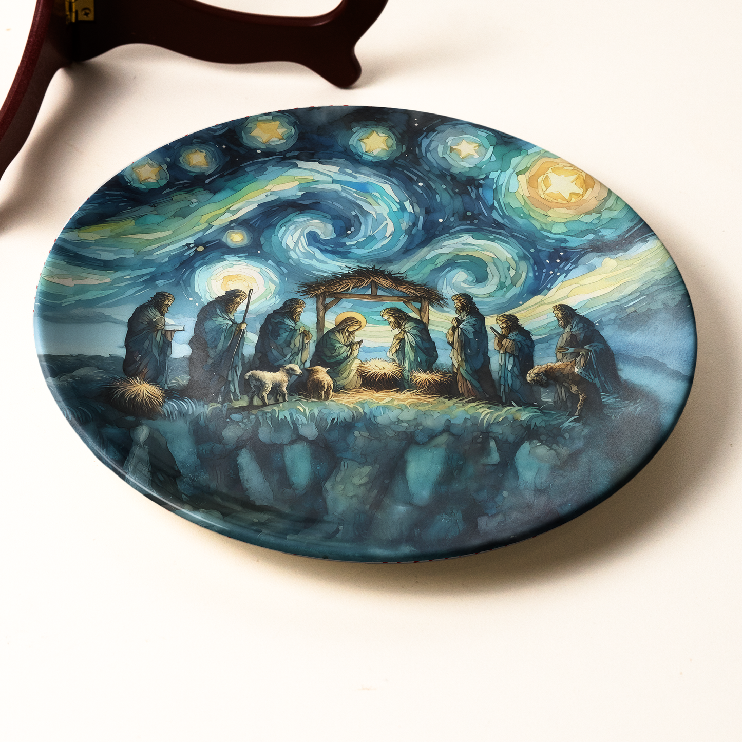 Starry Night Nativity Scene Decorative Plate - Van Gogh Inspired Religious Christmas Art Wall Decor