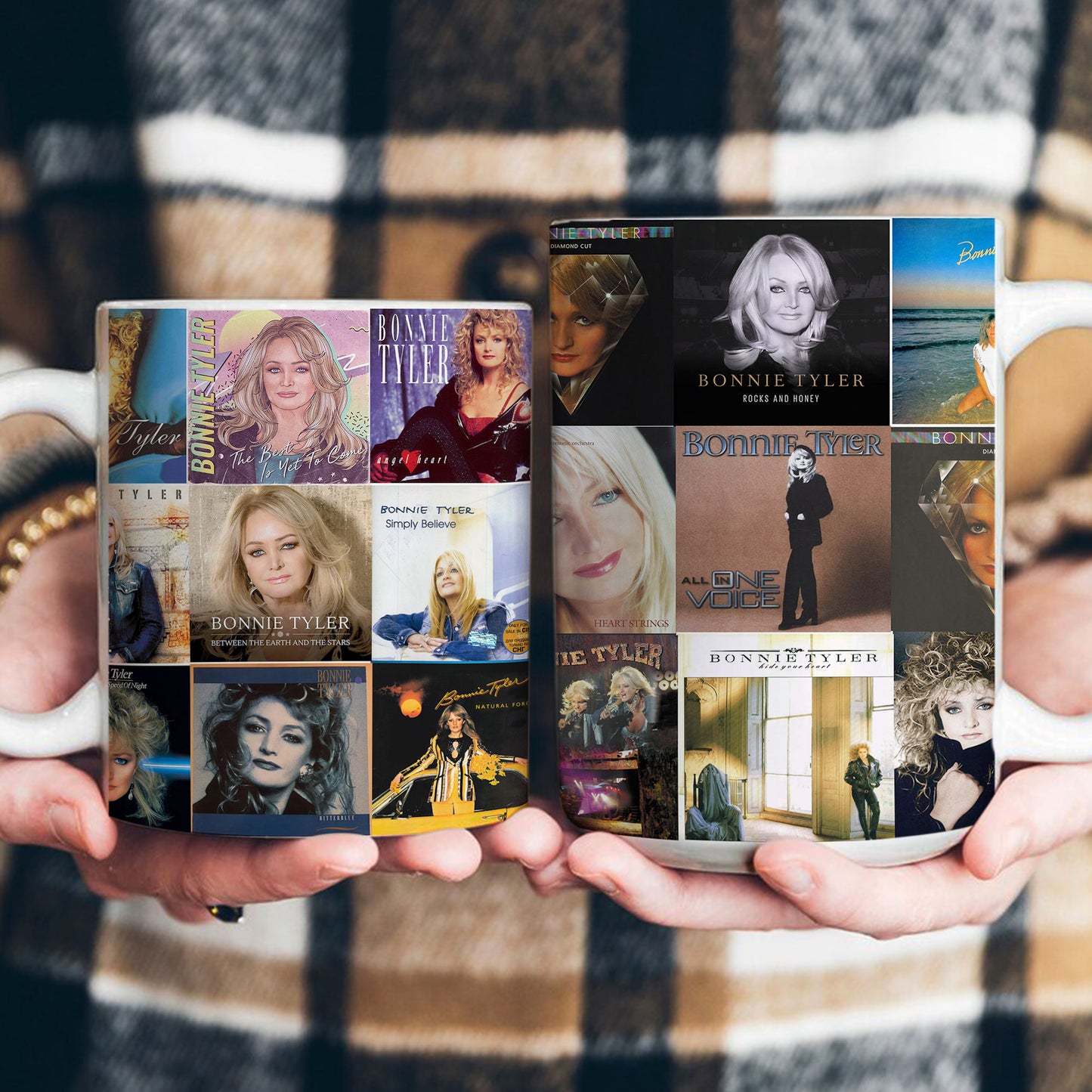 Bonnie Tyler Accent Mug – Nostalgic Album Cover Collage Gift