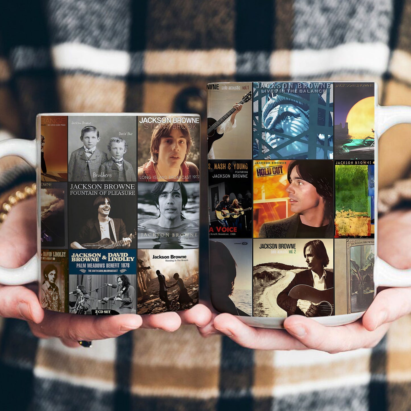 Jackson Browne Accent Mug – Classic Album Cover Collage Gift for Folk Rock Fans