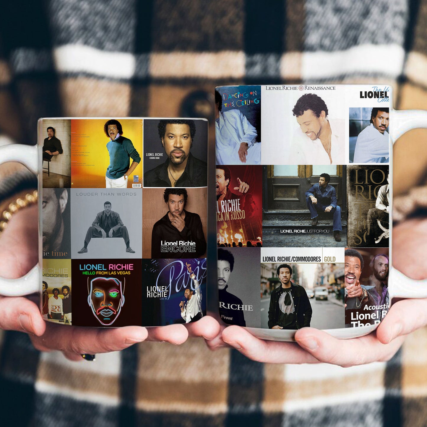 Lionel Richie Accent Mug – Soulful Classics Album Cover Collage Gift