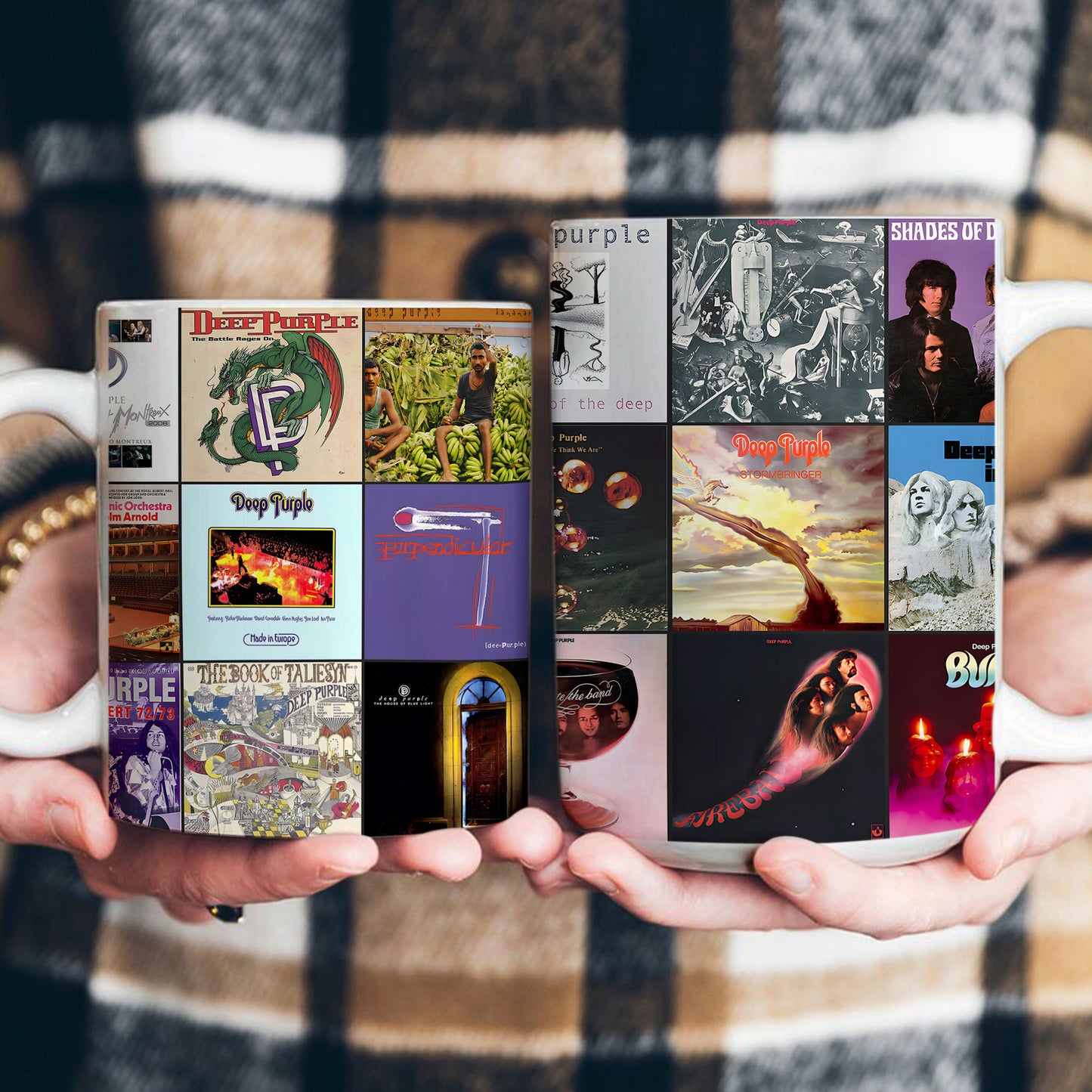 Deep Purple Accent Mug – Classic Album Cover Collage Gift for Rock Music Fans