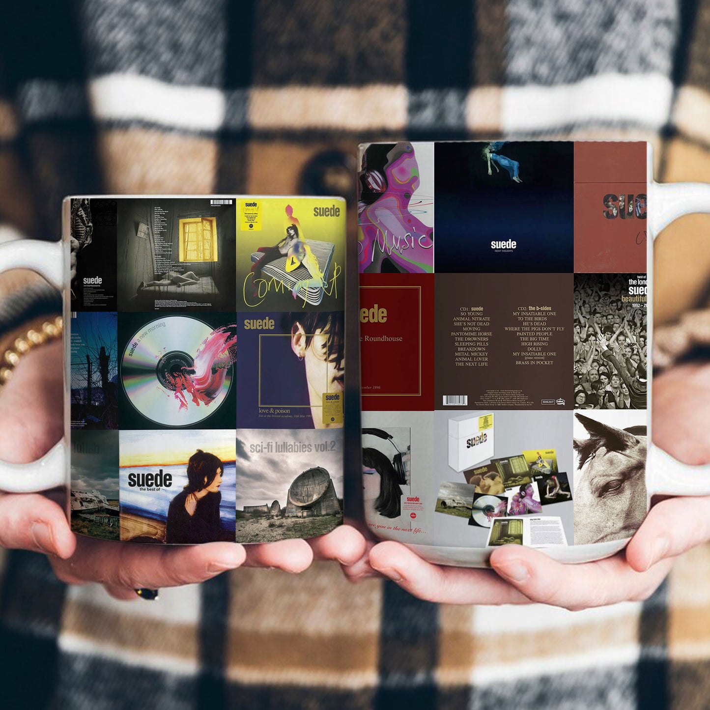 Suede Accent Mug – Britpop Icons Album Cover Collage Gift