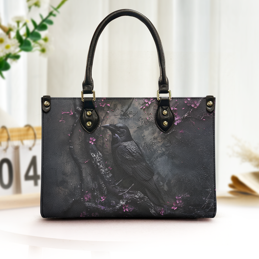 Raven Gothic Leather Handbag & Wallet Set-Dark Elegance with Enchanted Floral Accents