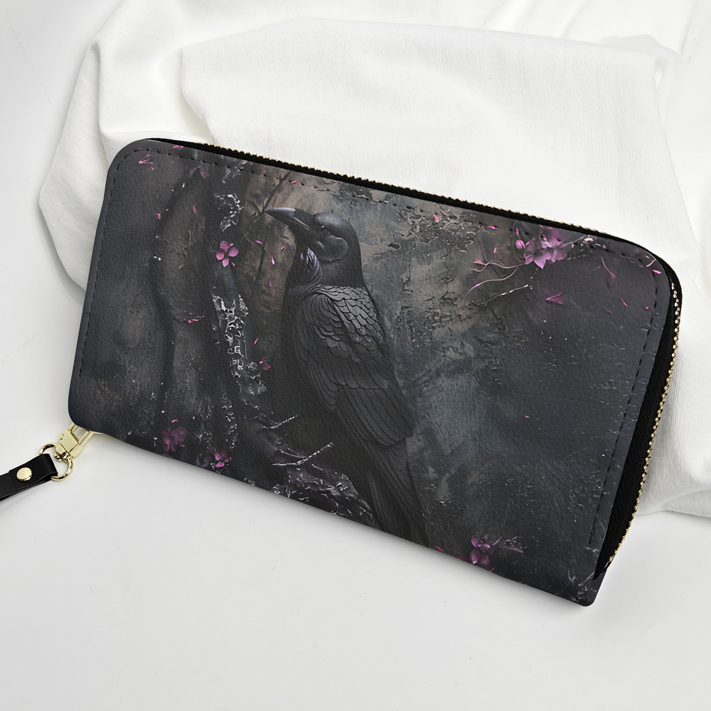 Raven Gothic Leather Handbag & Wallet Set-Dark Elegance with Enchanted Floral Accents
