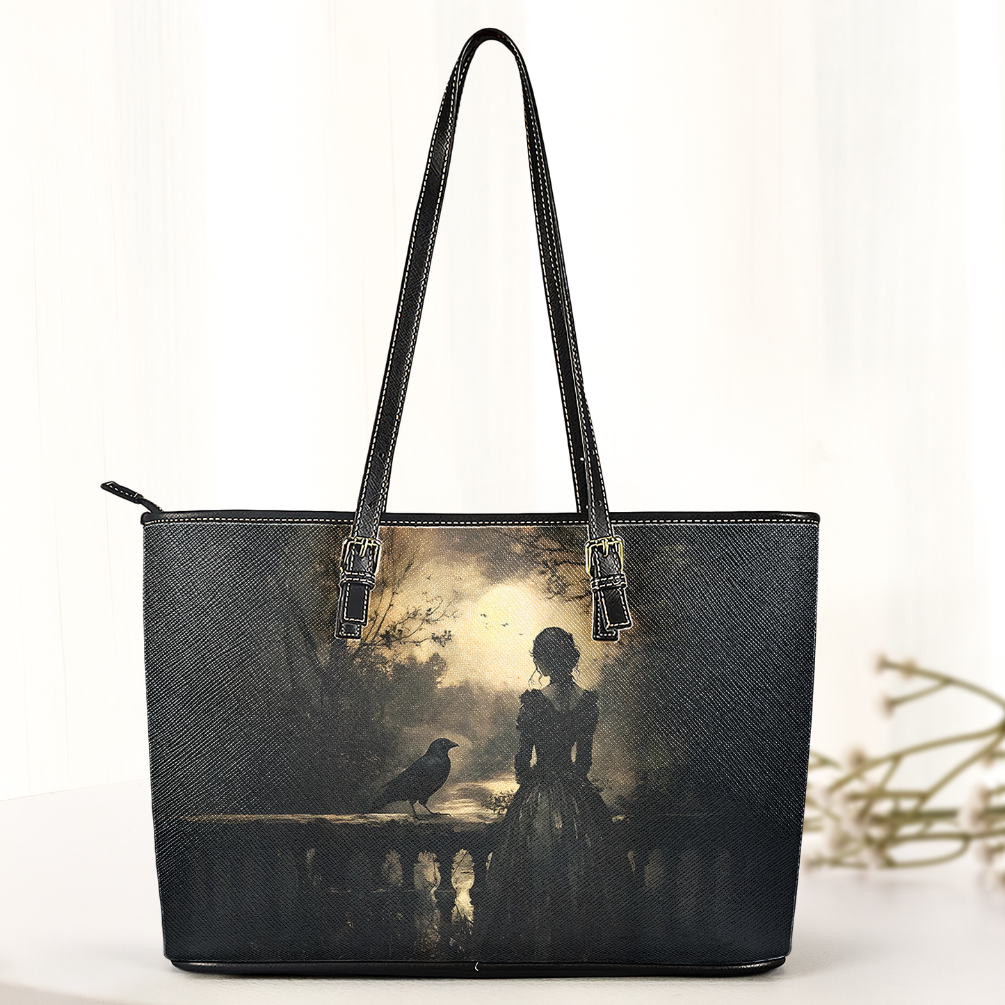 Gothic Lady & Raven Leather Handbag & Wallet Set – Dark Romantic Fantasy Style
