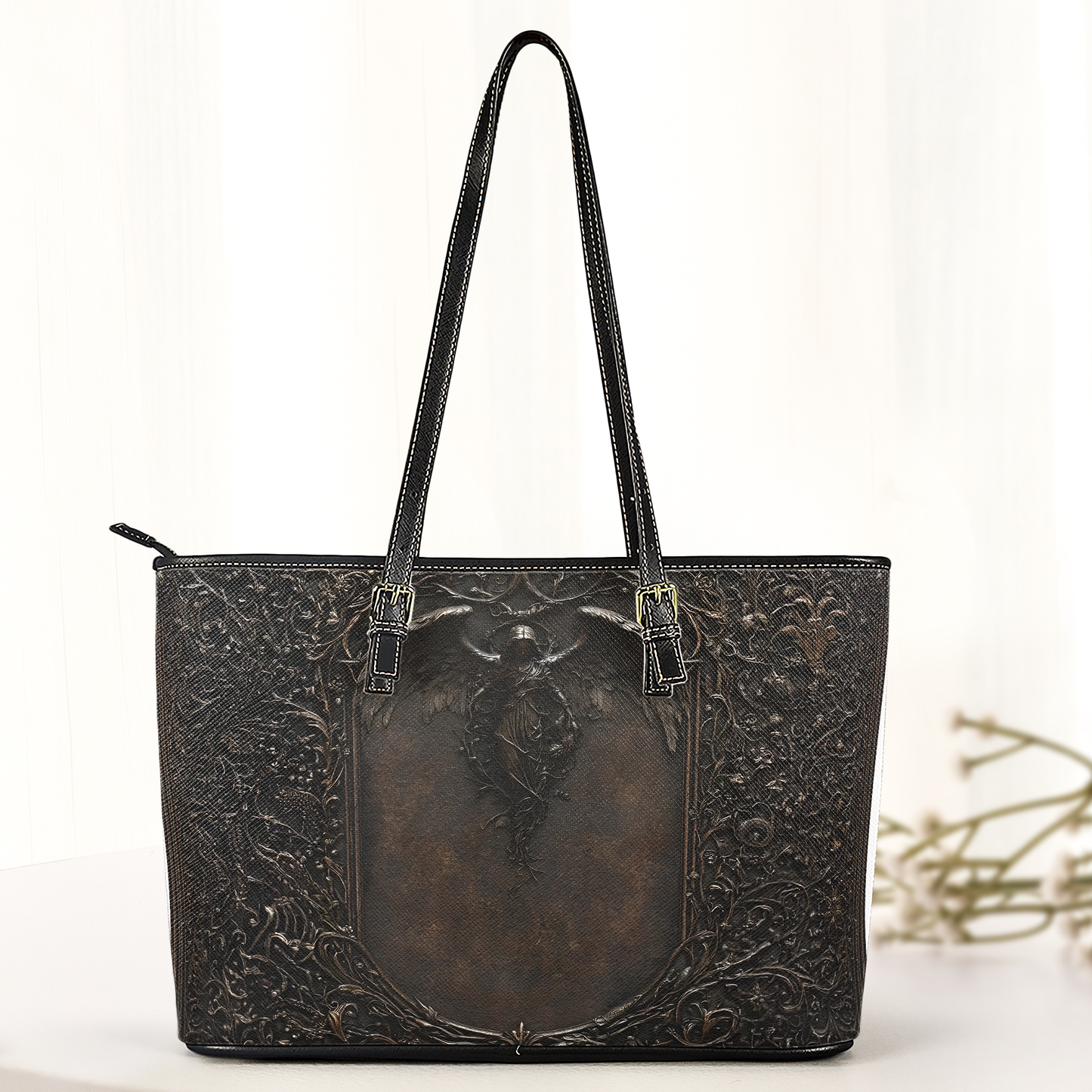 Gothic Angel Leather Handbag & Wallet Set