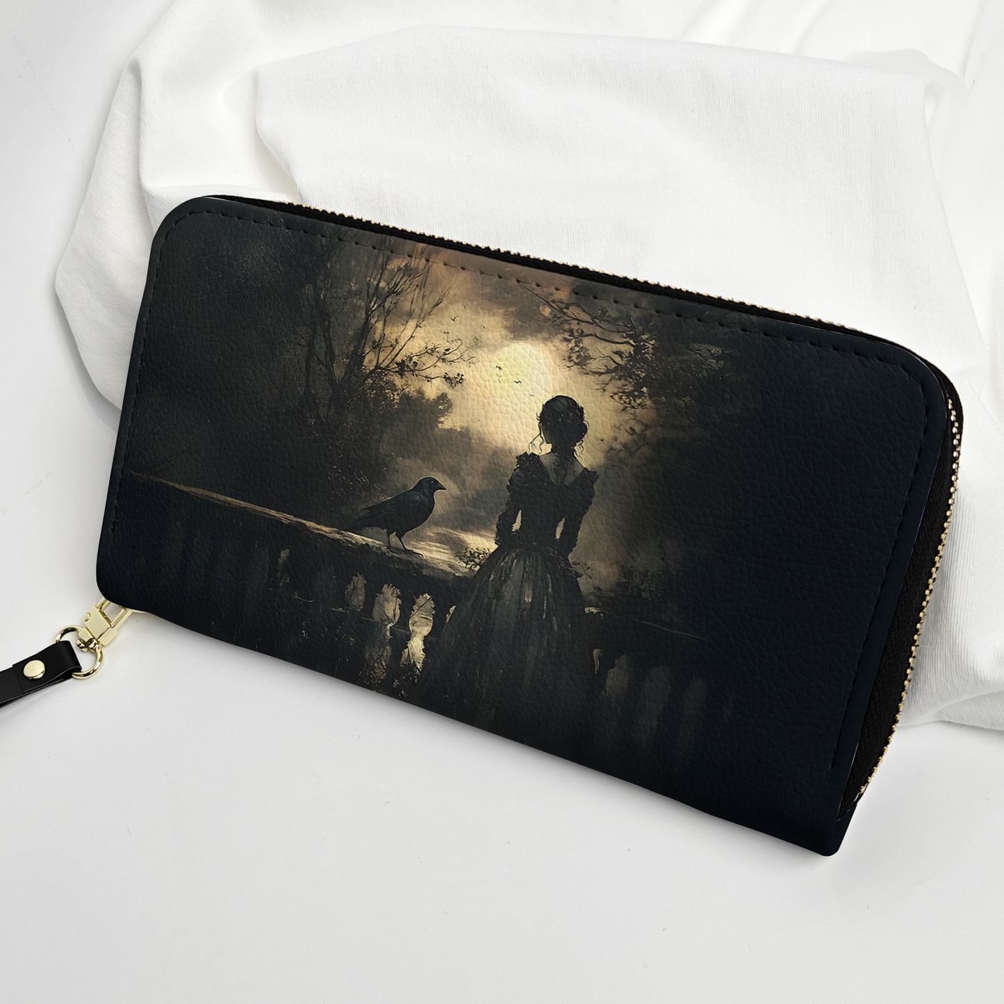 Gothic Lady & Raven Leather Handbag & Wallet Set – Dark Romantic Fantasy Style