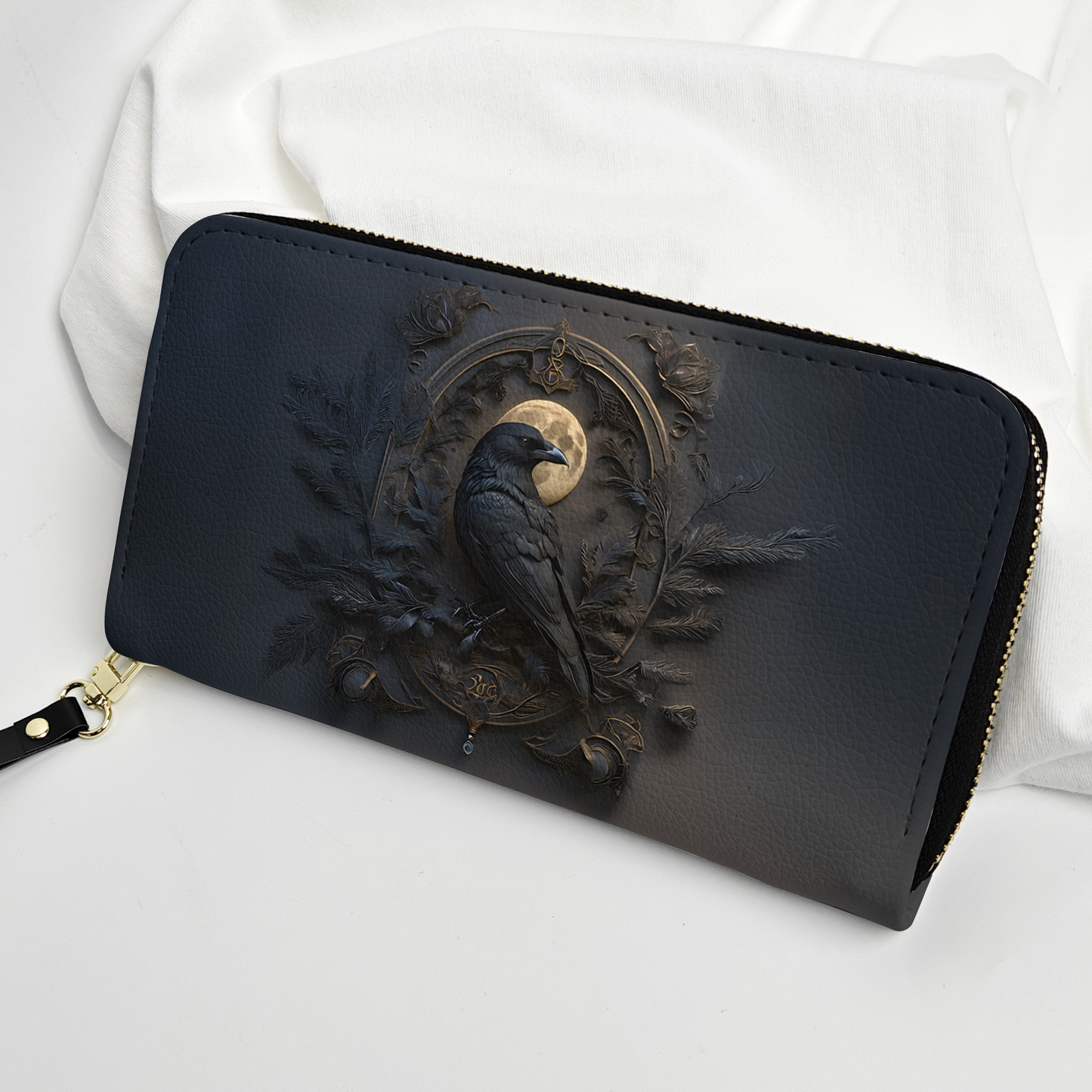 Gothic Raven & Moon Leather Handbag & Wallet Set – Dark Fantasy Elegance