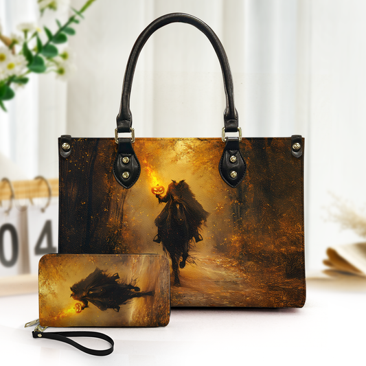Dark elegance meets spooky legend in this bold Leather Handbag & Wallet Set