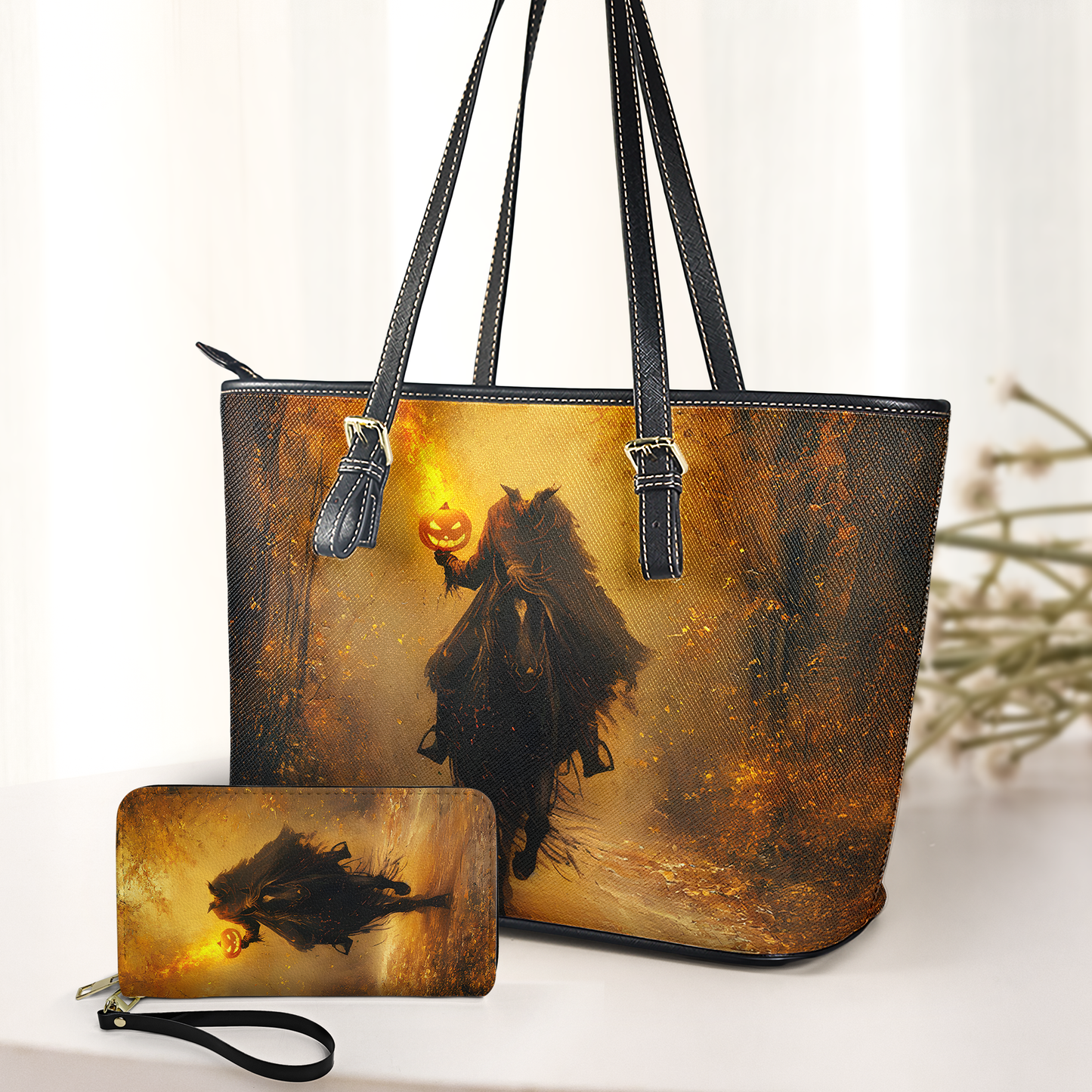 Dark elegance meets spooky legend in this bold Leather Handbag & Wallet Set